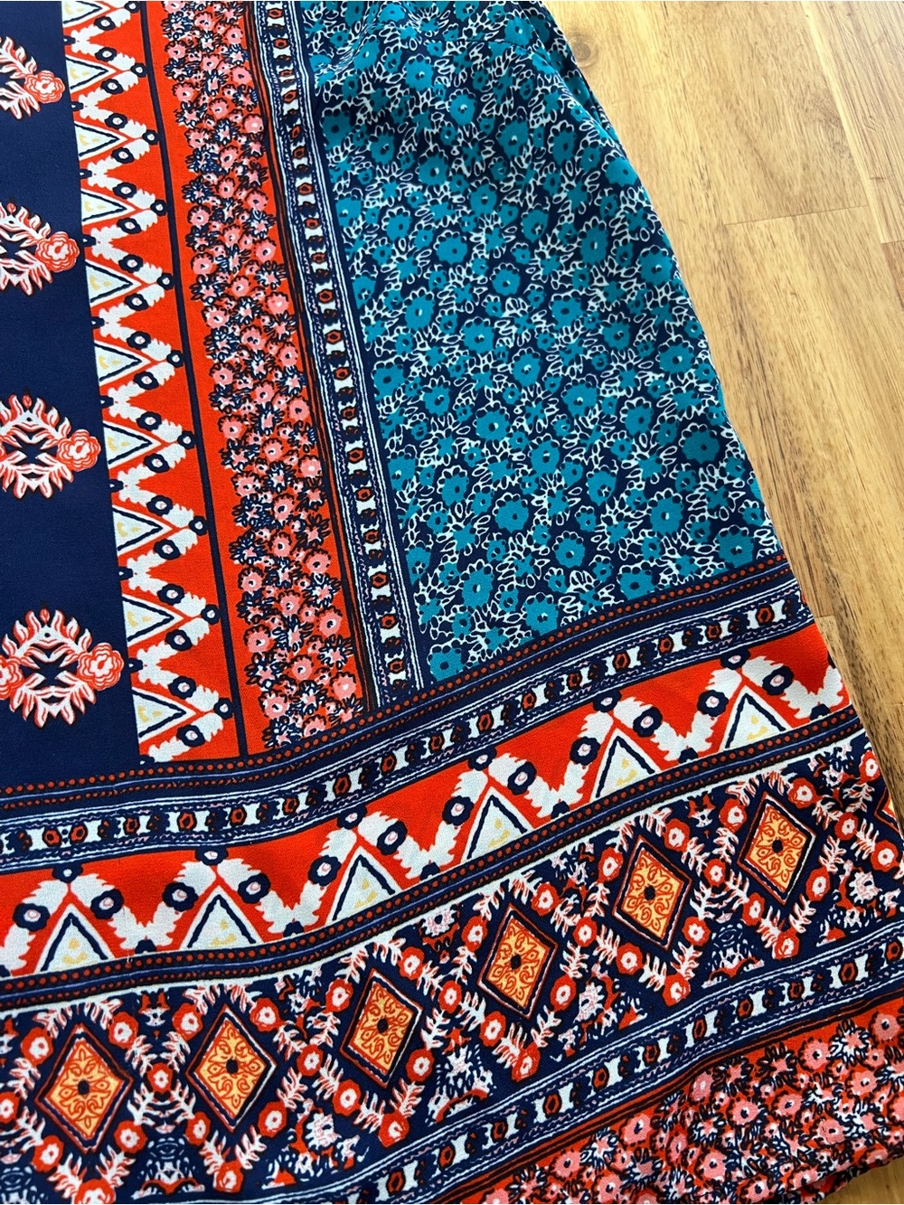 Anne Carson XS Boho Sleeveless Floral Border Print Tank Top Navy Orange - Picture 4 of 11